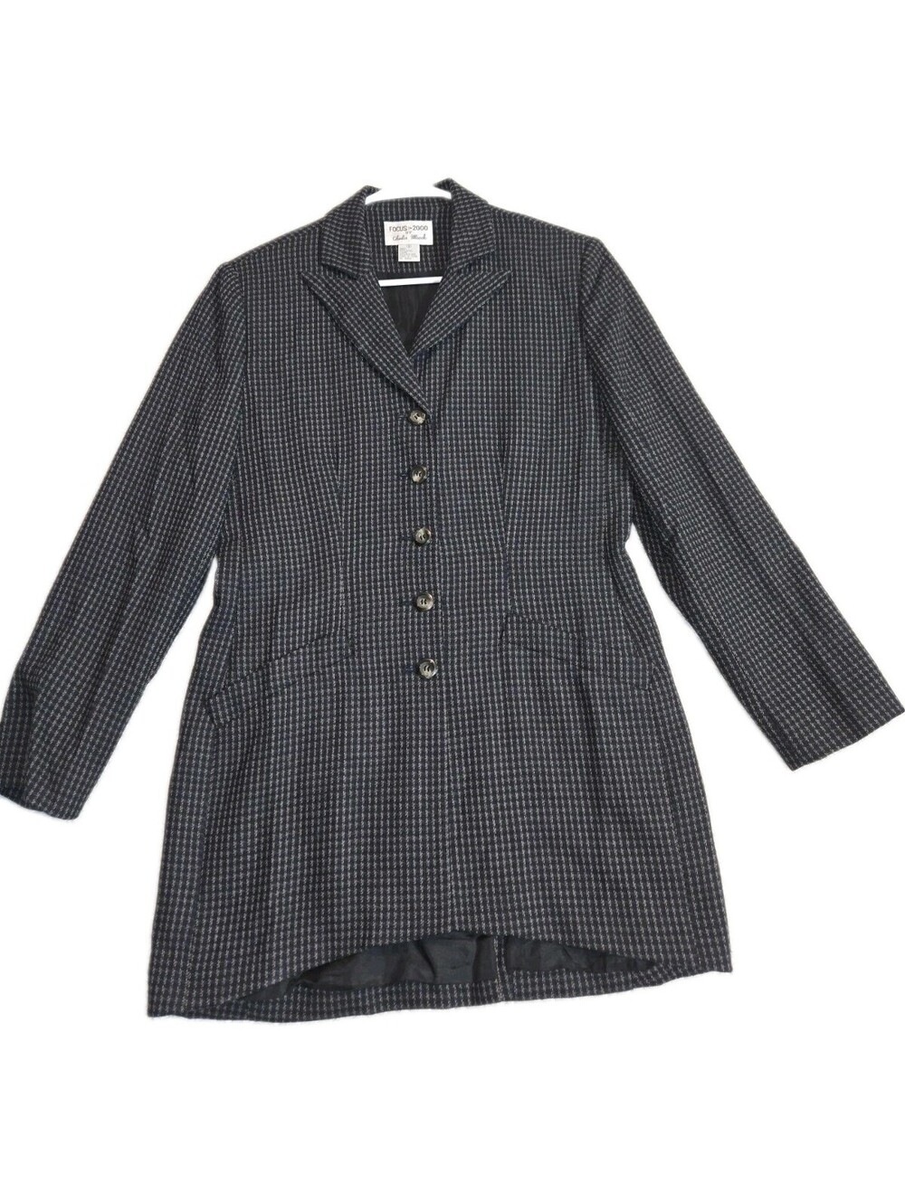 Wool Tweed Coat Womens Size 8 Vtg 90s Black Gray Basic Houndstooth